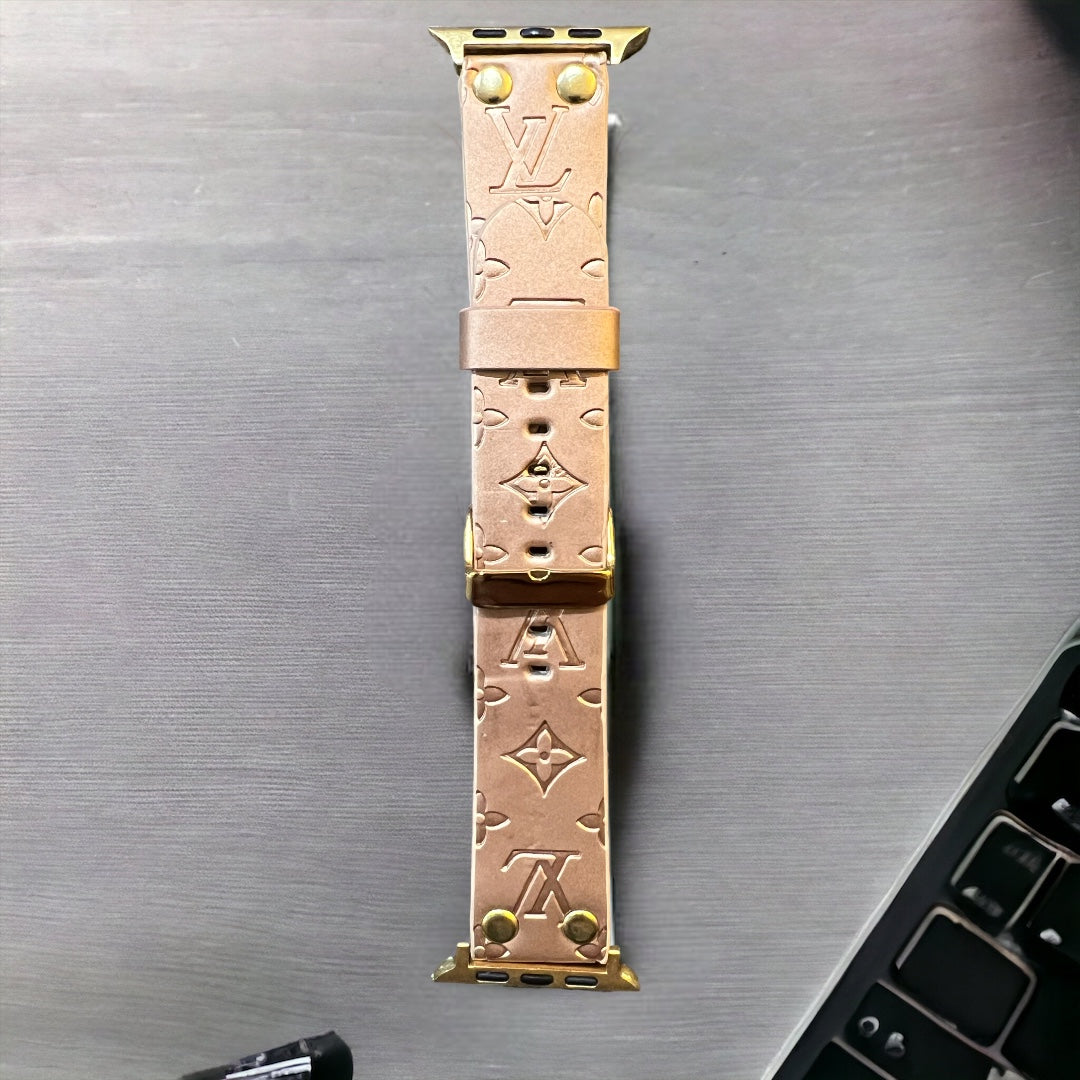 LV Brushed Gold Hardware Vegan Leather Apple Watch Band