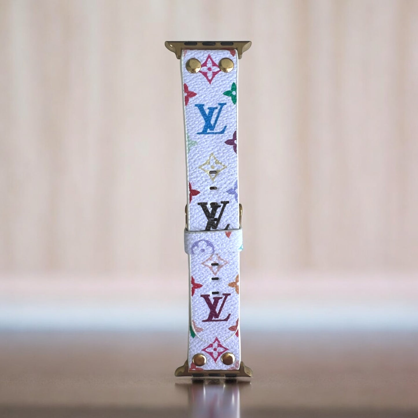 LV Vegan Leather Monogram Apple Watch Band with Gold Hardware