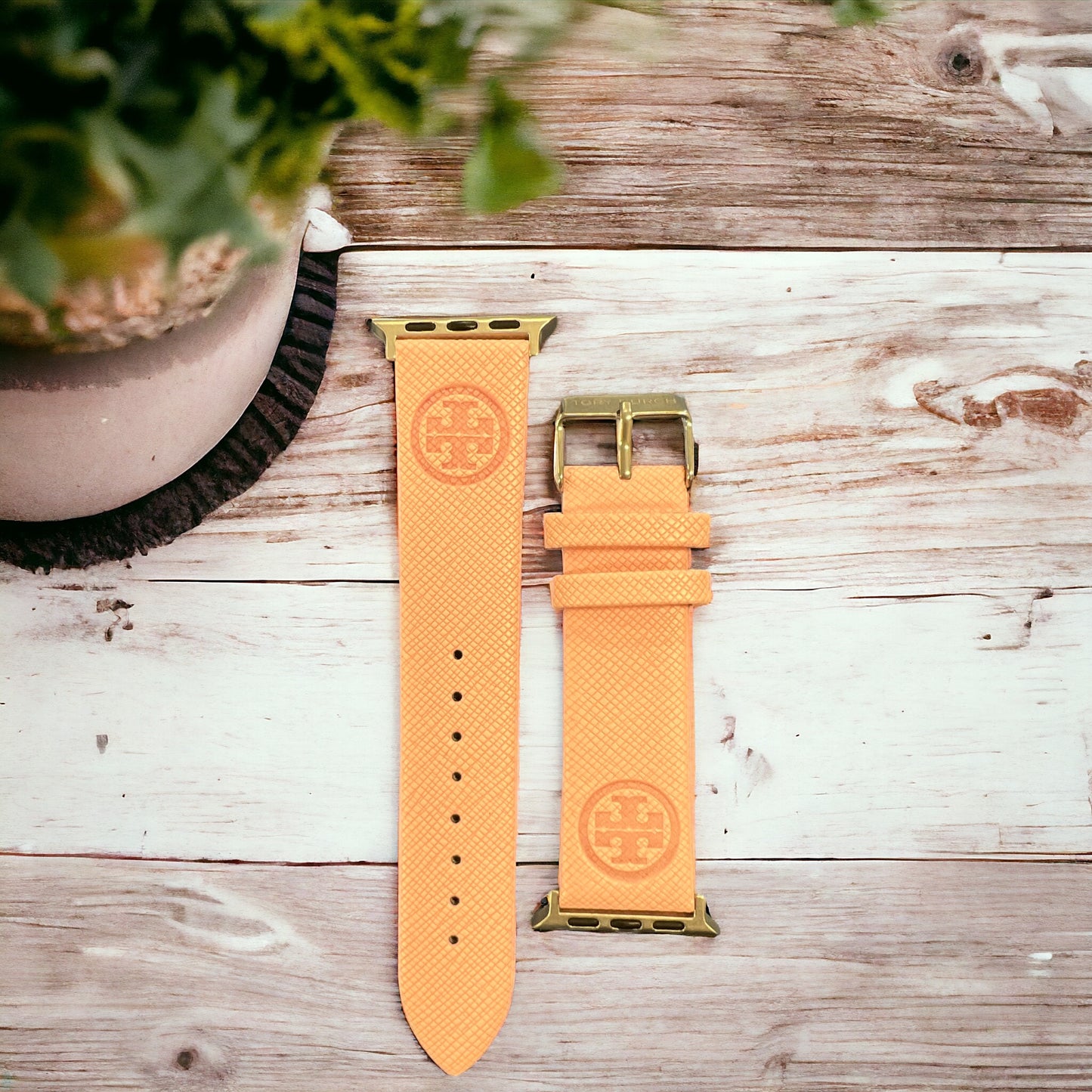 TB Engraved Vegan Leather Monogram Apple Watch Band