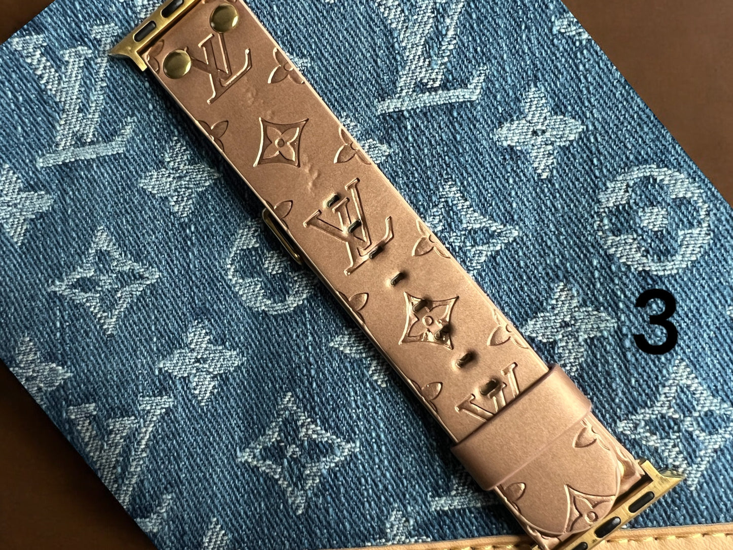 Luxe Vegan Leather LV Engraved Apple Watch Band- Rose Gold 38/40/41 MM