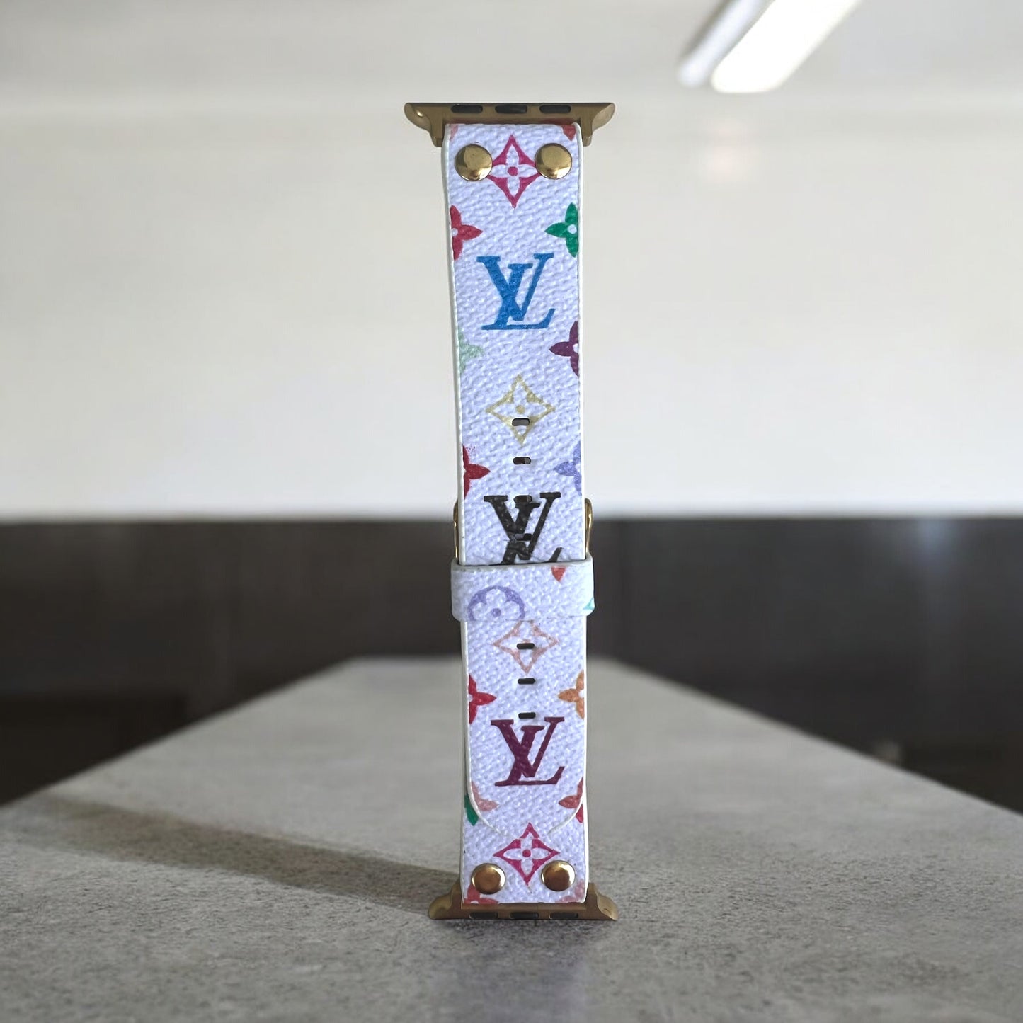 LV Vegan Leather Monogram Apple Watch Band with Gold Hardware