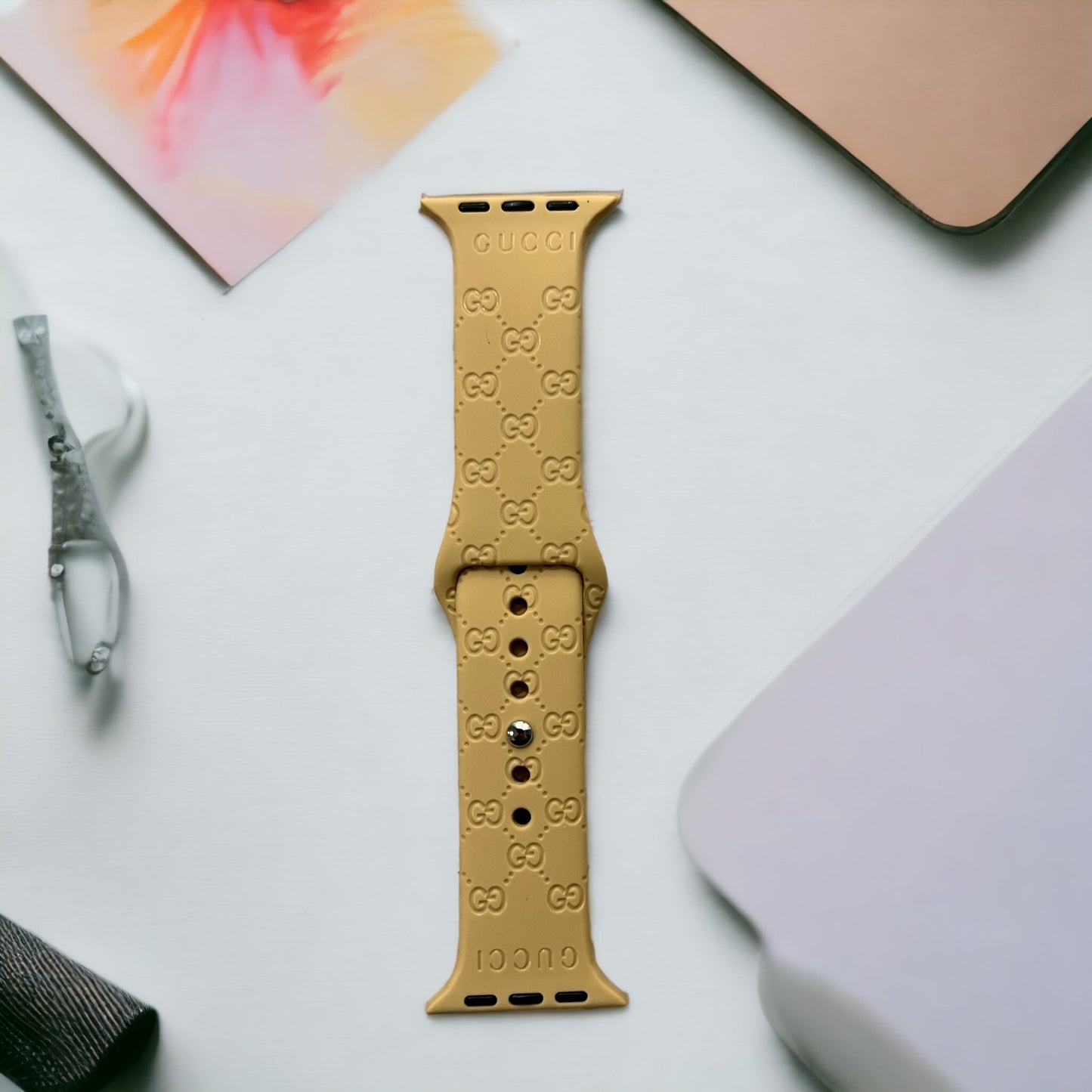 GG Monogram Engraved Silicone Apple Watch Band