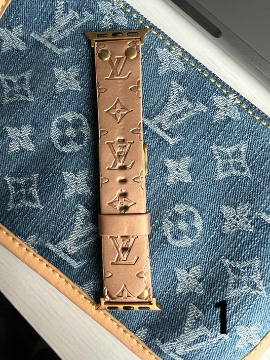 Luxe Vegan Leather LV Engraved Apple Watch Band- Rose Gold 38/40/41 MM