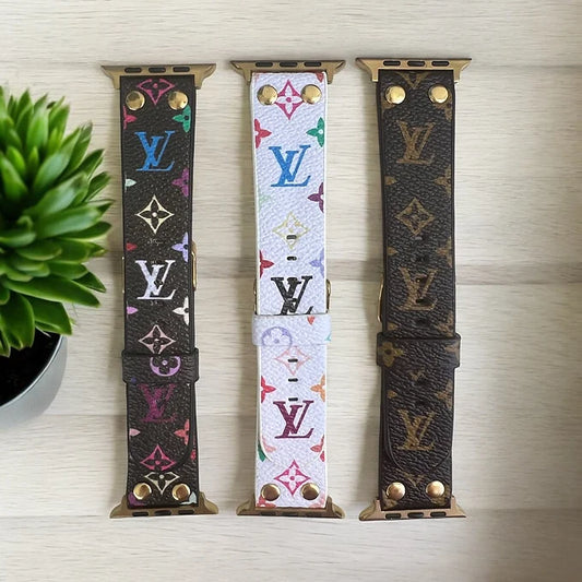 Lia Vegan Leather Monogram Apple Watch Band with Gold Hardware