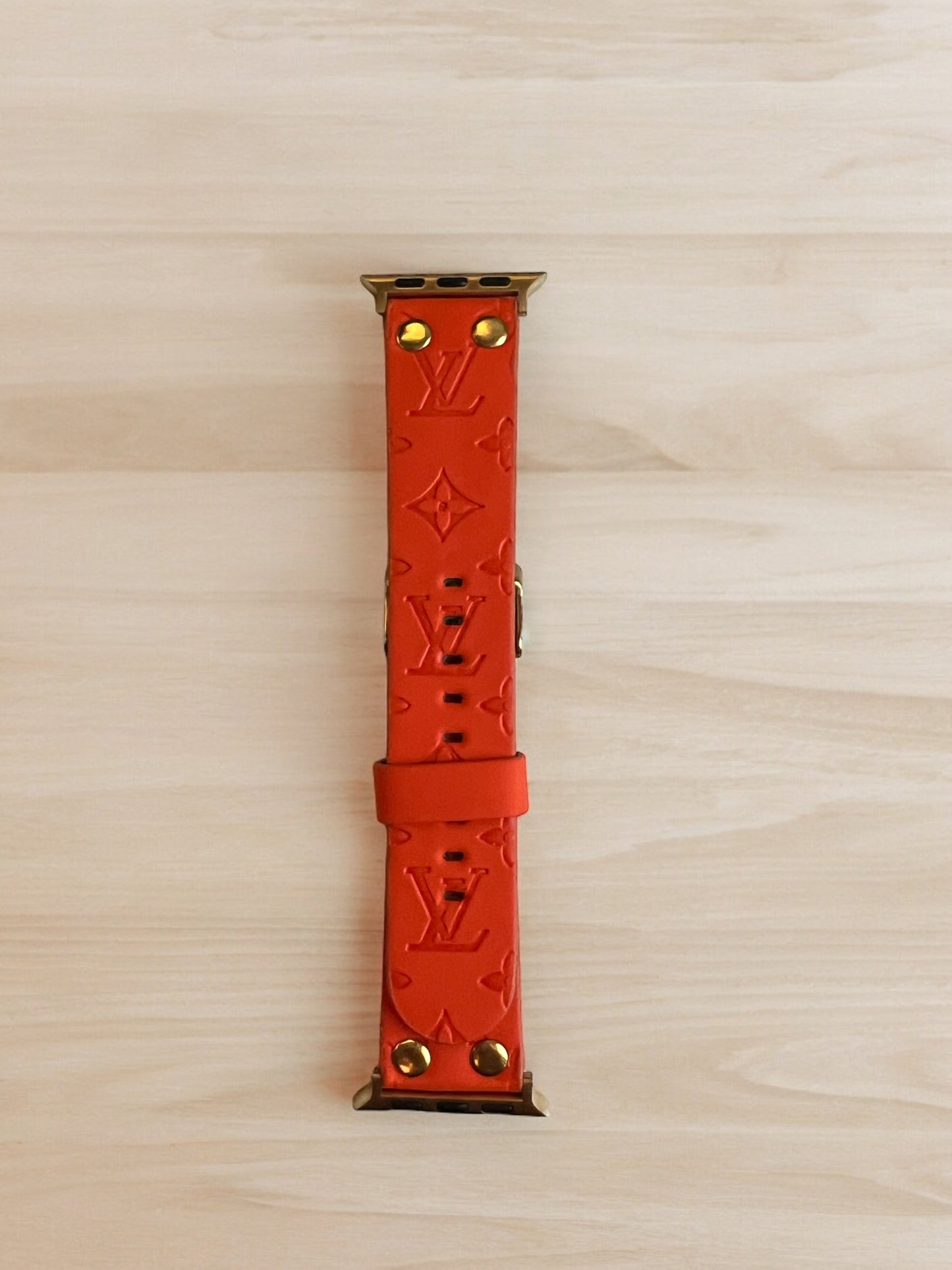 LV Brushed Gold Hardware Vegan Leather Apple Watch Band