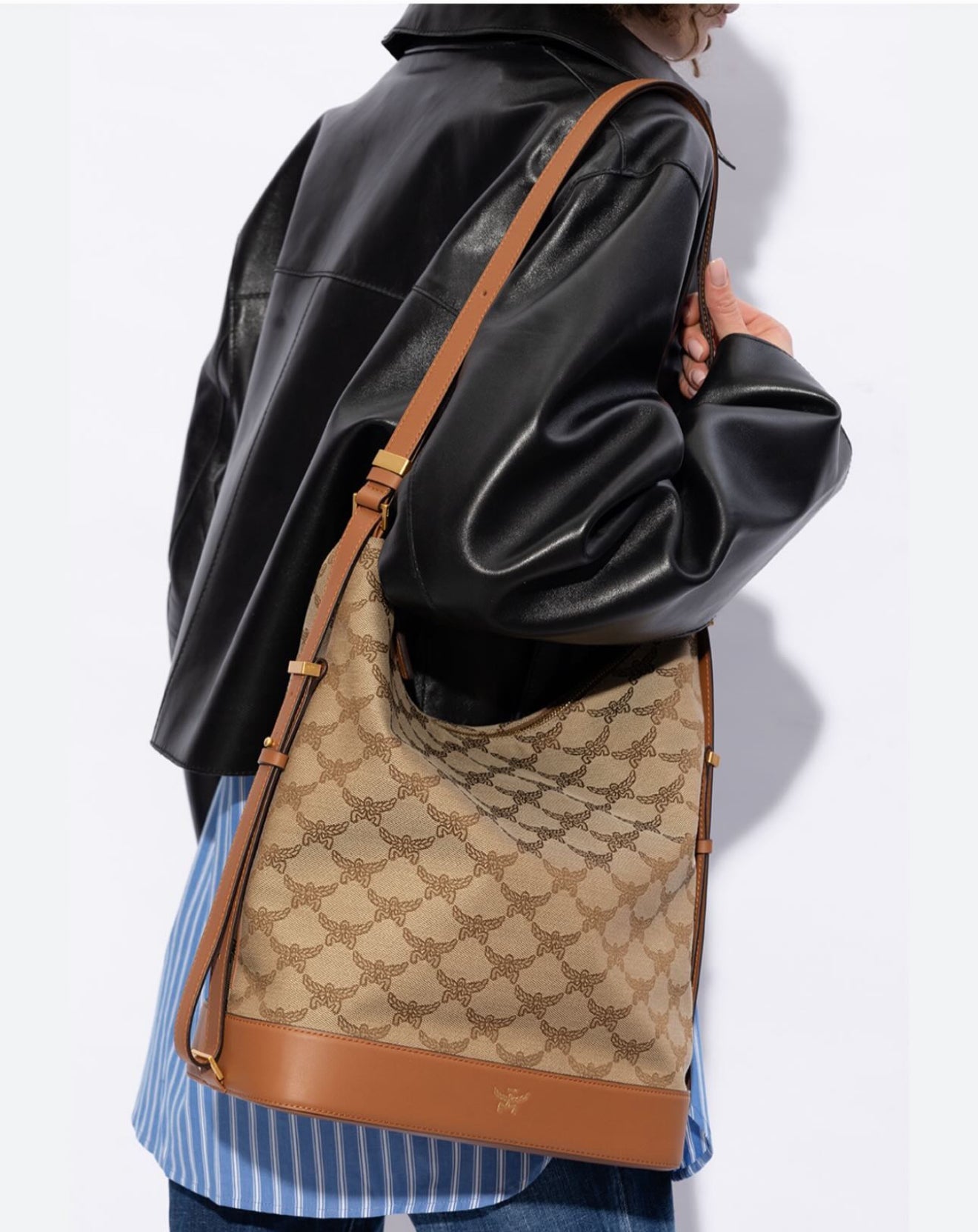 MCM Lauretos Jacquard Himmel Hobo Bag