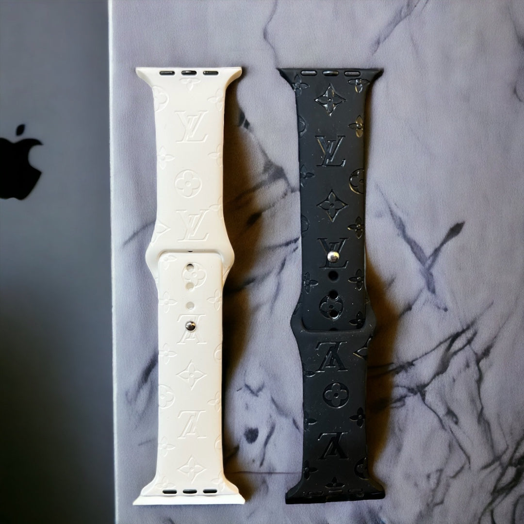 Engraved LV Silicone Apple Watch Band 38/40/41 / White