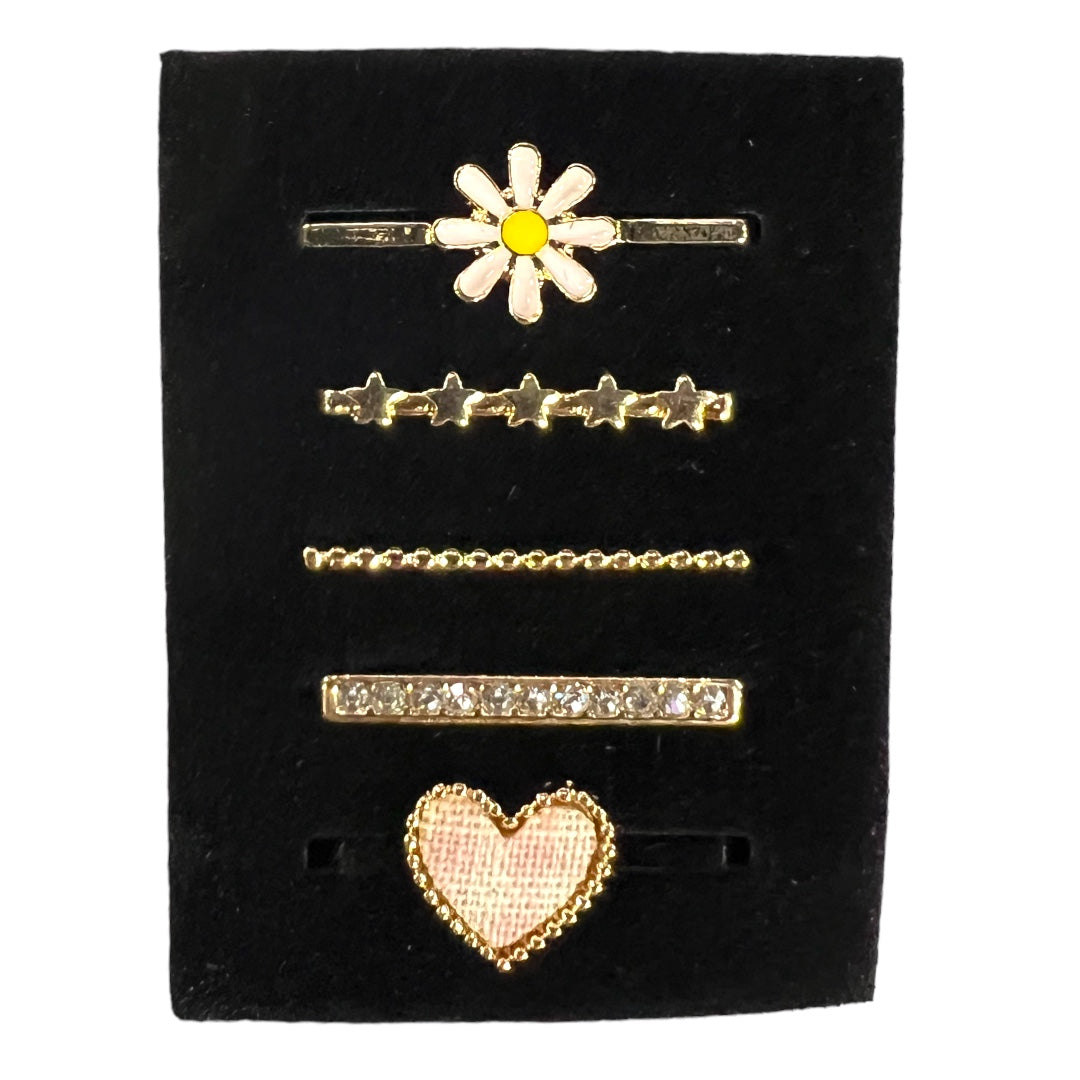 5 Piece Gold Daisy N Hearts Watch Band Charm Set