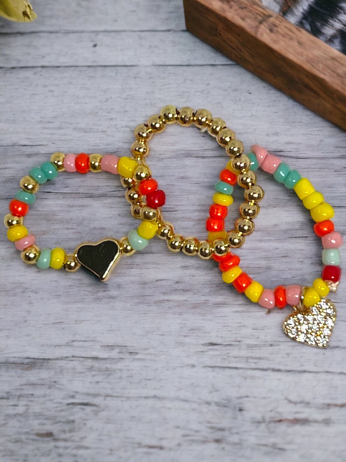 Multicolored Heart Beaded Watch Band Charm Set