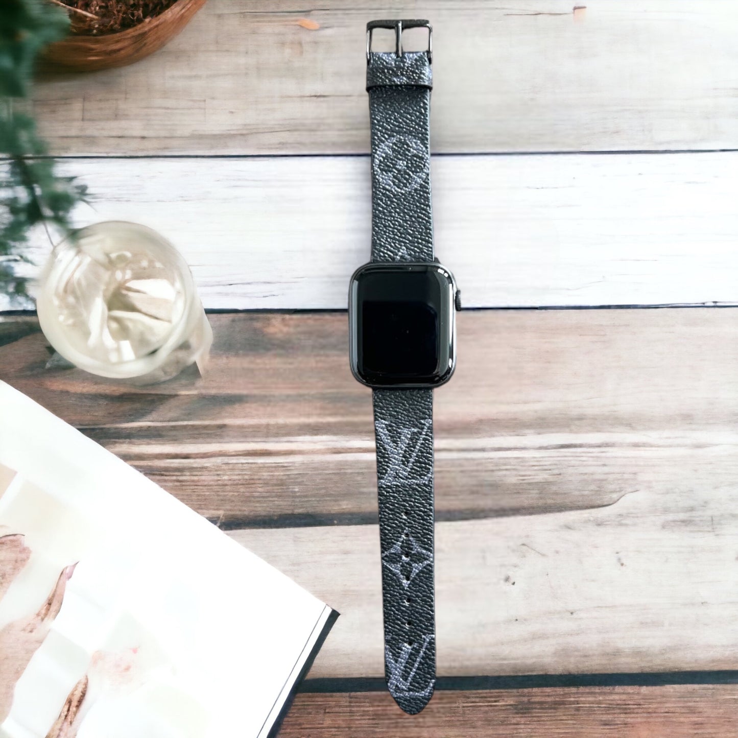 leather lv apple watch bands 44mm black