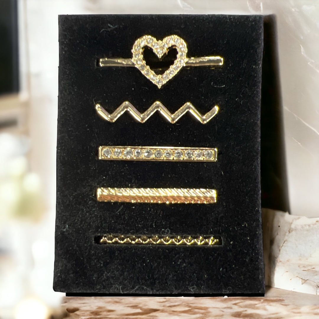 5 Piece Gold Hearts N Waves Watch Band Charm Set