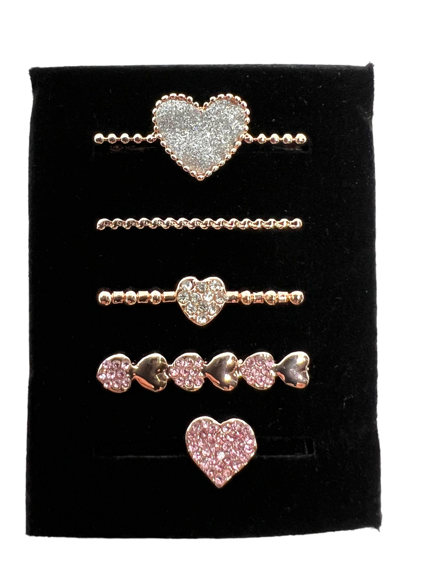 5 Piece Rose Gold Hearts Watch Charm Set