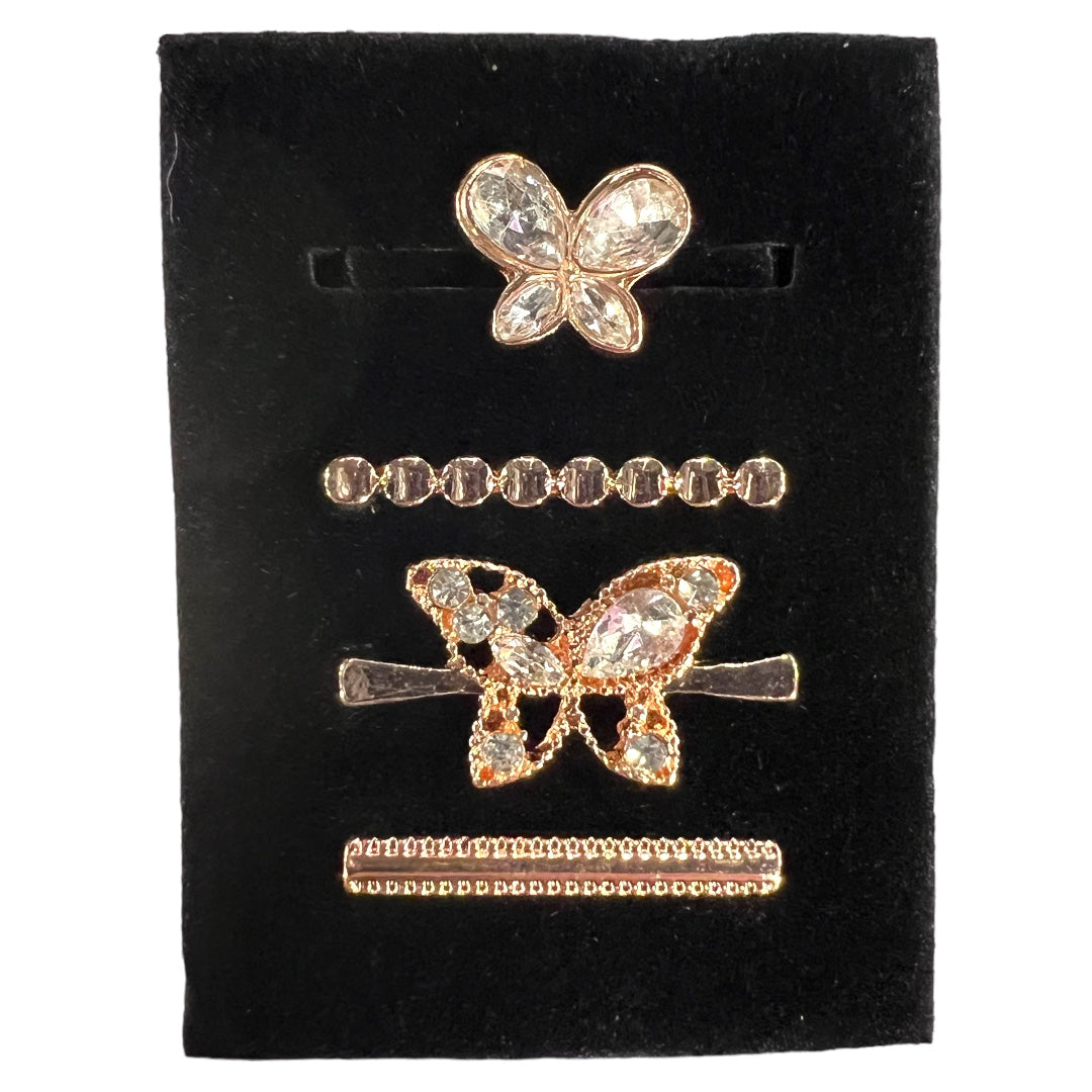 4 Piece Rose Gold Jeweled Butterfly Watch Band Charm Set