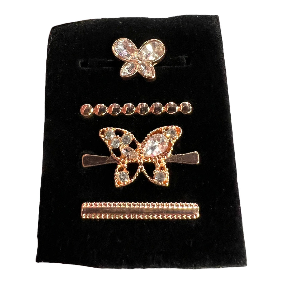 4 Piece Rose Gold Jeweled Butterfly Watch Band Charm Set