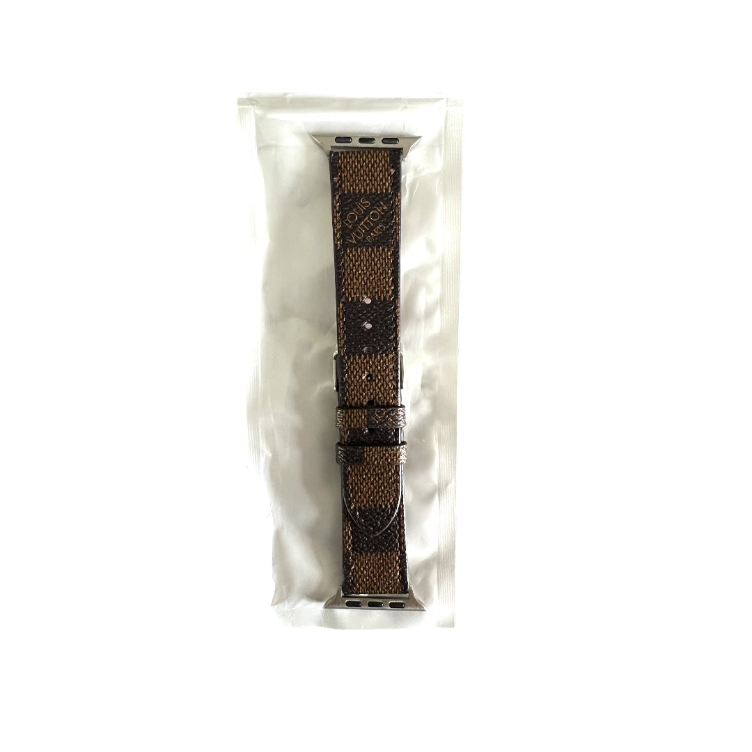 Checkered LV Leather Apple Watch Band