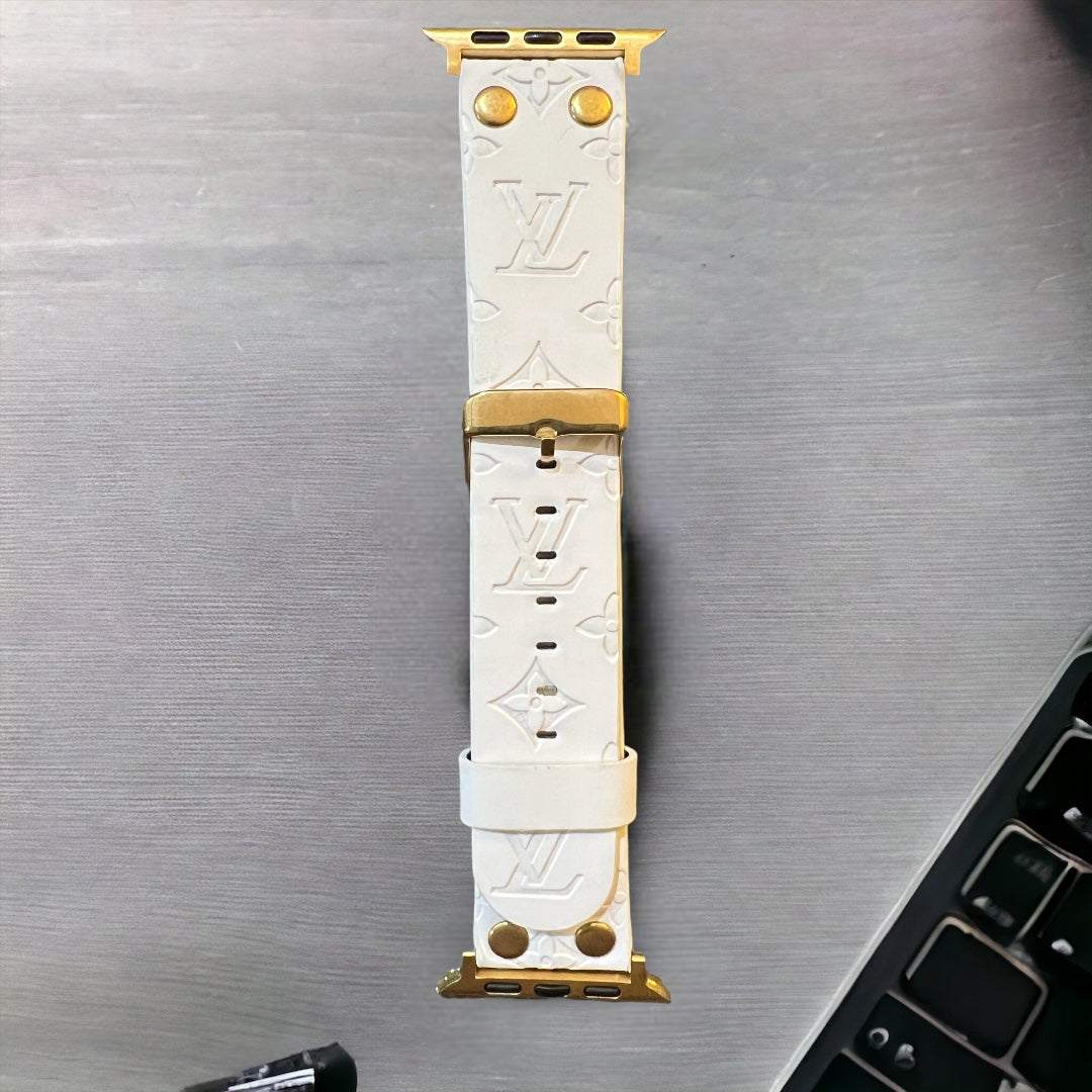 LV Brushed Gold Hardware Vegan Leather Apple Watch Band