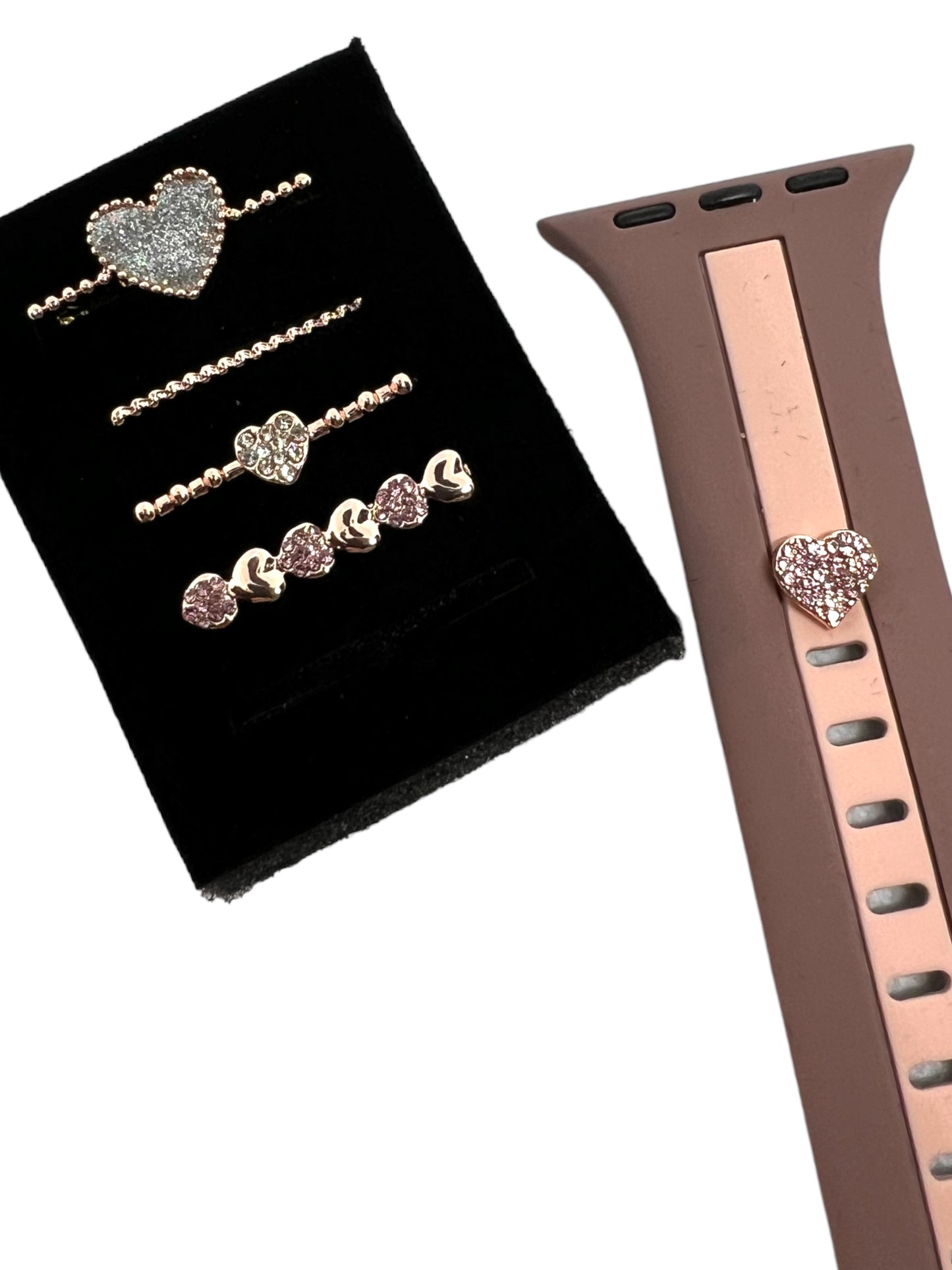 5 Piece Rose Gold Hearts Watch Charm Set